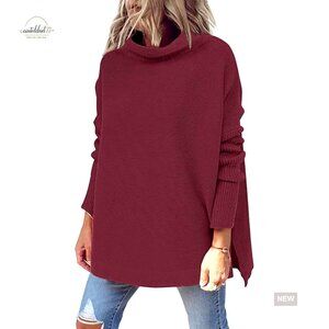 Oversized Mock Turtleneck Sweater Pullover Long Sleeve Knit Tunic Top